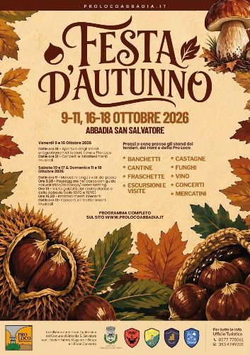  Festa d'Autunno 2026 ad Abbadia San Salvatore: due fine settimana tra castagne, vino, mercatini 
